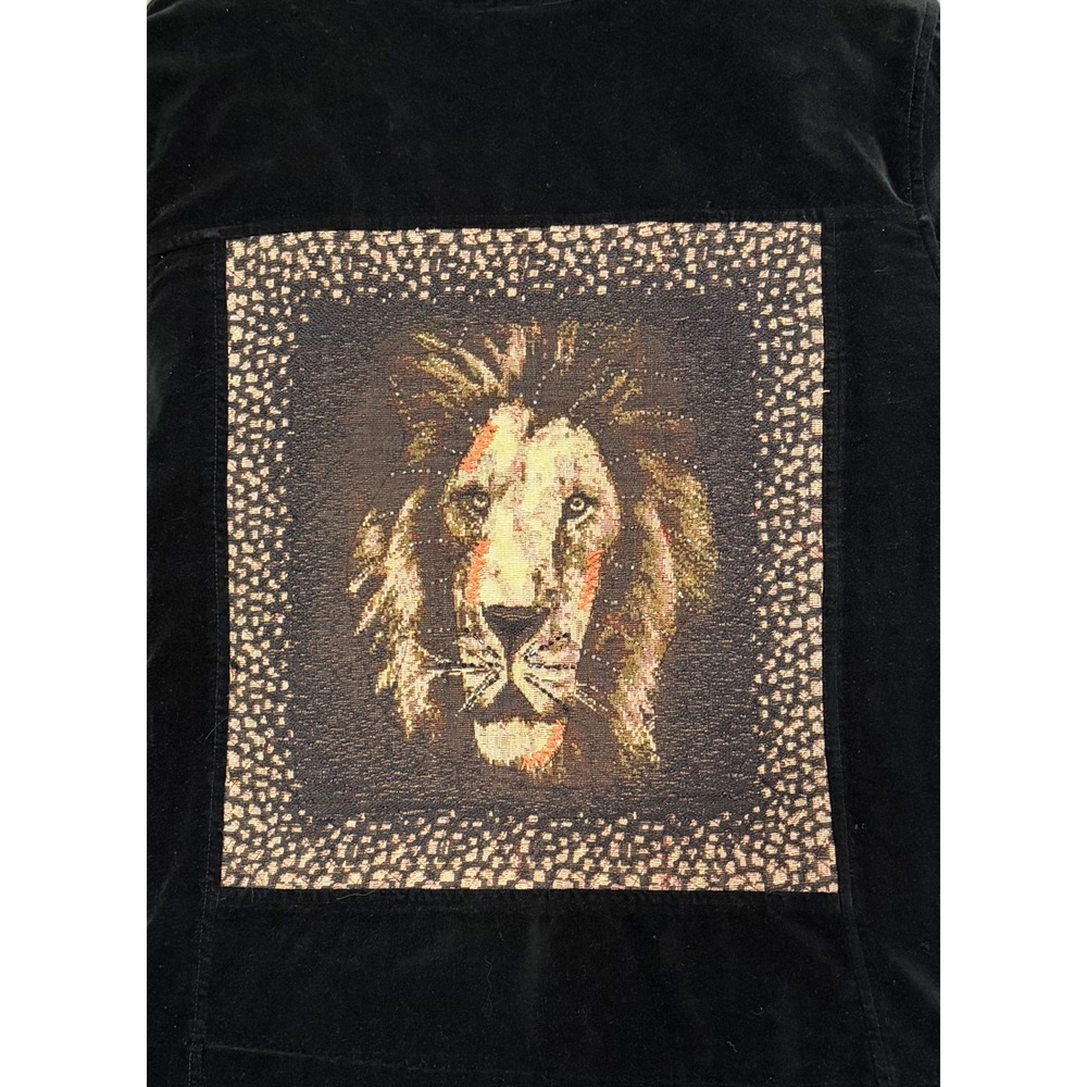 Stonebridge Womens 3X Black Corduroy Jacket Lion Tapestry Back Leopard Print - Picture 3 of 6